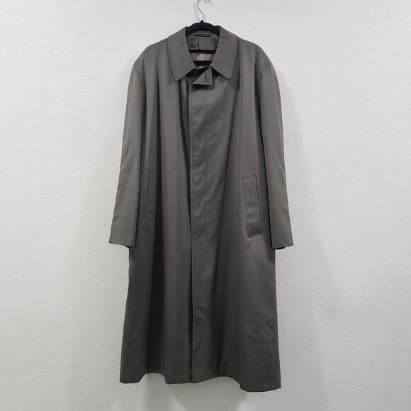 London Fog Men’s Trench Coat Size 44 Regular Gray Long Overcoat Classic Vintage - Picture 2 of 8